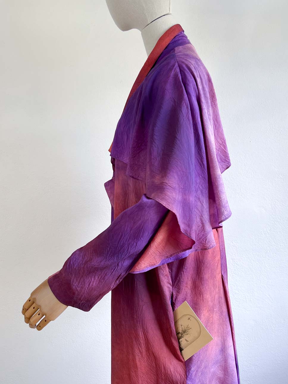 Vintage 1980s Jacket - Wizard-worthy! Purple + Copper Ombre Tie-Dyed Crinkle Rayon Flowy Duster w Big Shoulders Fits Many