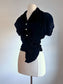 Vintage 1940s Velvet Blouse - Black Ruched + Wrap Top w Rhinestones + Dramatic Belted Buckle Size S to M