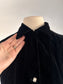 Vintage 1940s Velvet Blouse - Black Ruched + Wrap Top w Rhinestones + Dramatic Belted Buckle Size S to M