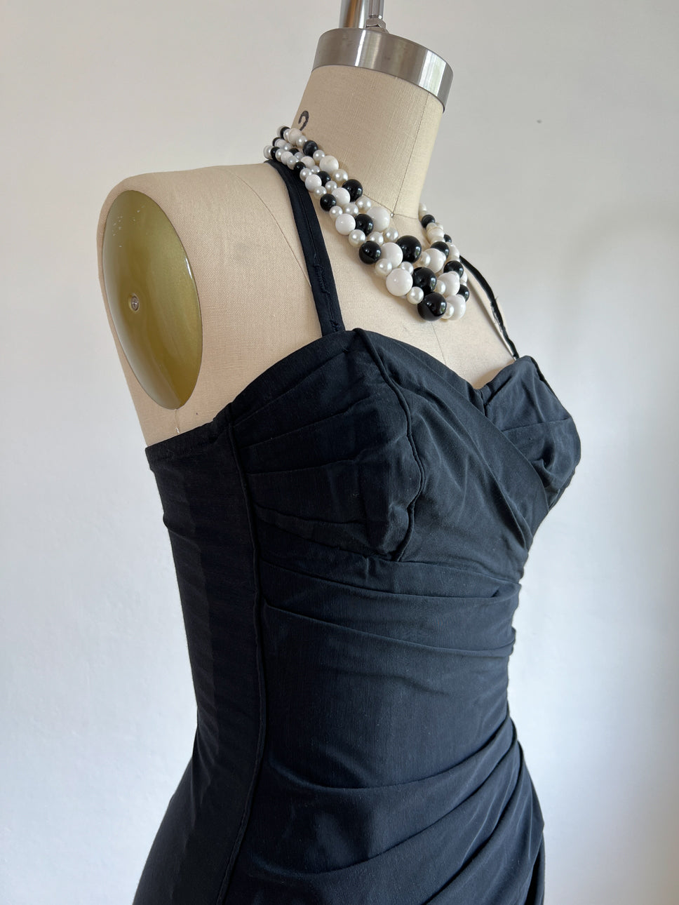 Vintage 1950s Sculpted Black Swimsuit - Designer Roxanne Summer Goth Lastex Draped Bathing Suit Size XS to S