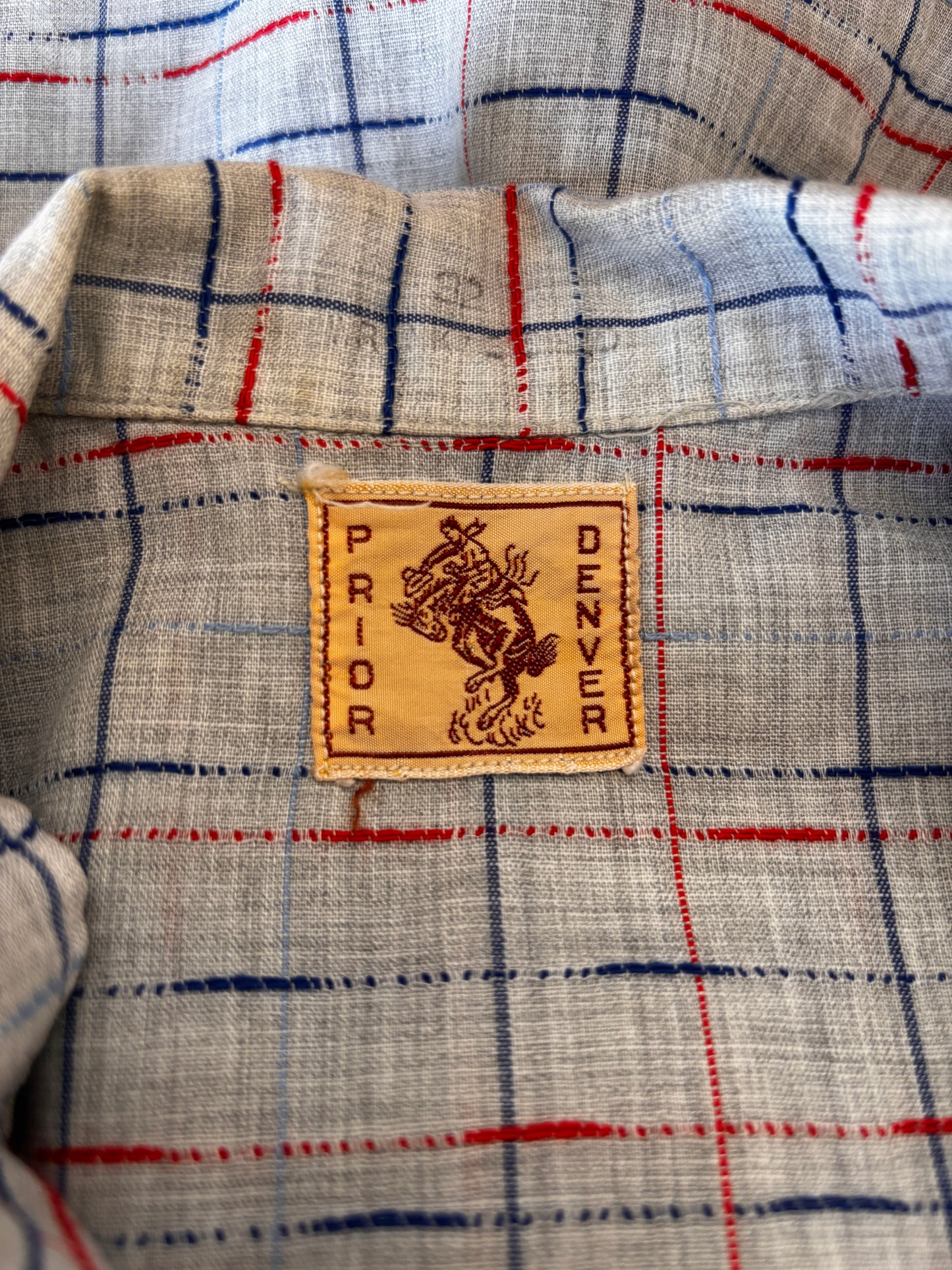 Vintage 1950s Western Blouse - Broken Stripe Designer Fitted Pale Blue Cotton Pearl Snaps Size XS