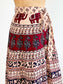 Vintage 1970s Indian Wrap Skirt - Lovely Ecru, Navy + Wine Block Print Novelty Elephant Wrap Skirt Size XS to L