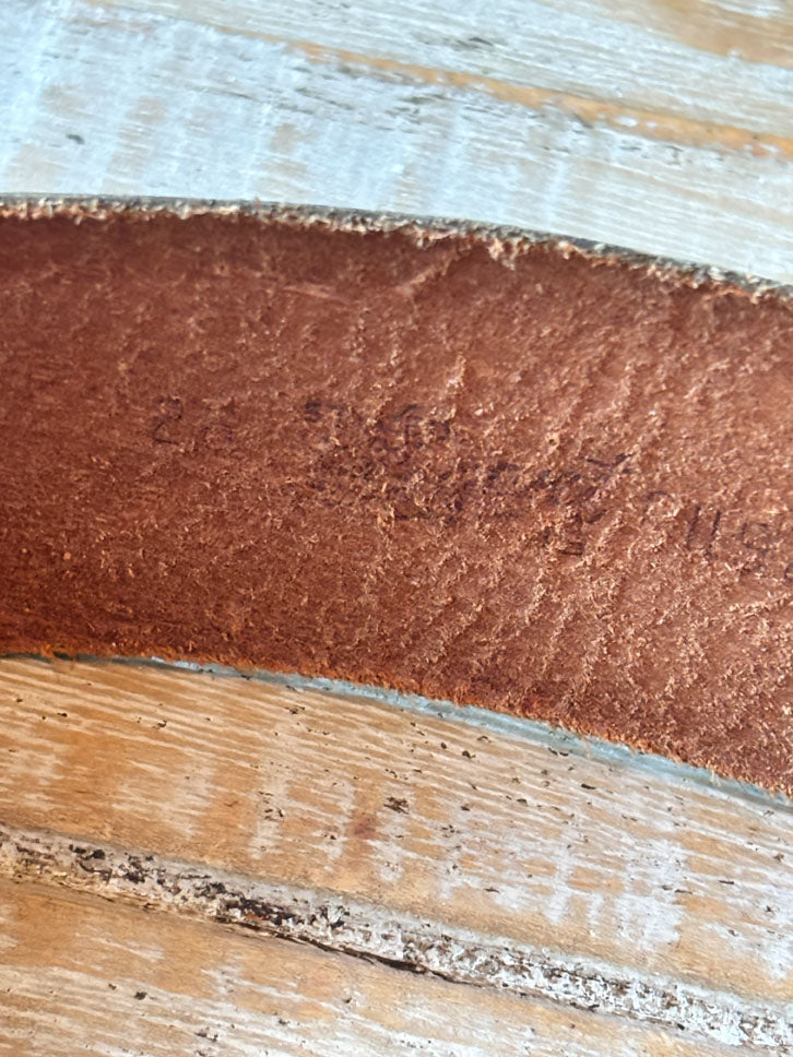 BELTOPIA! Vintage 1950s Violet Belt - Wide Leather Cincher w Double Brass Hardware/Buckles Size S