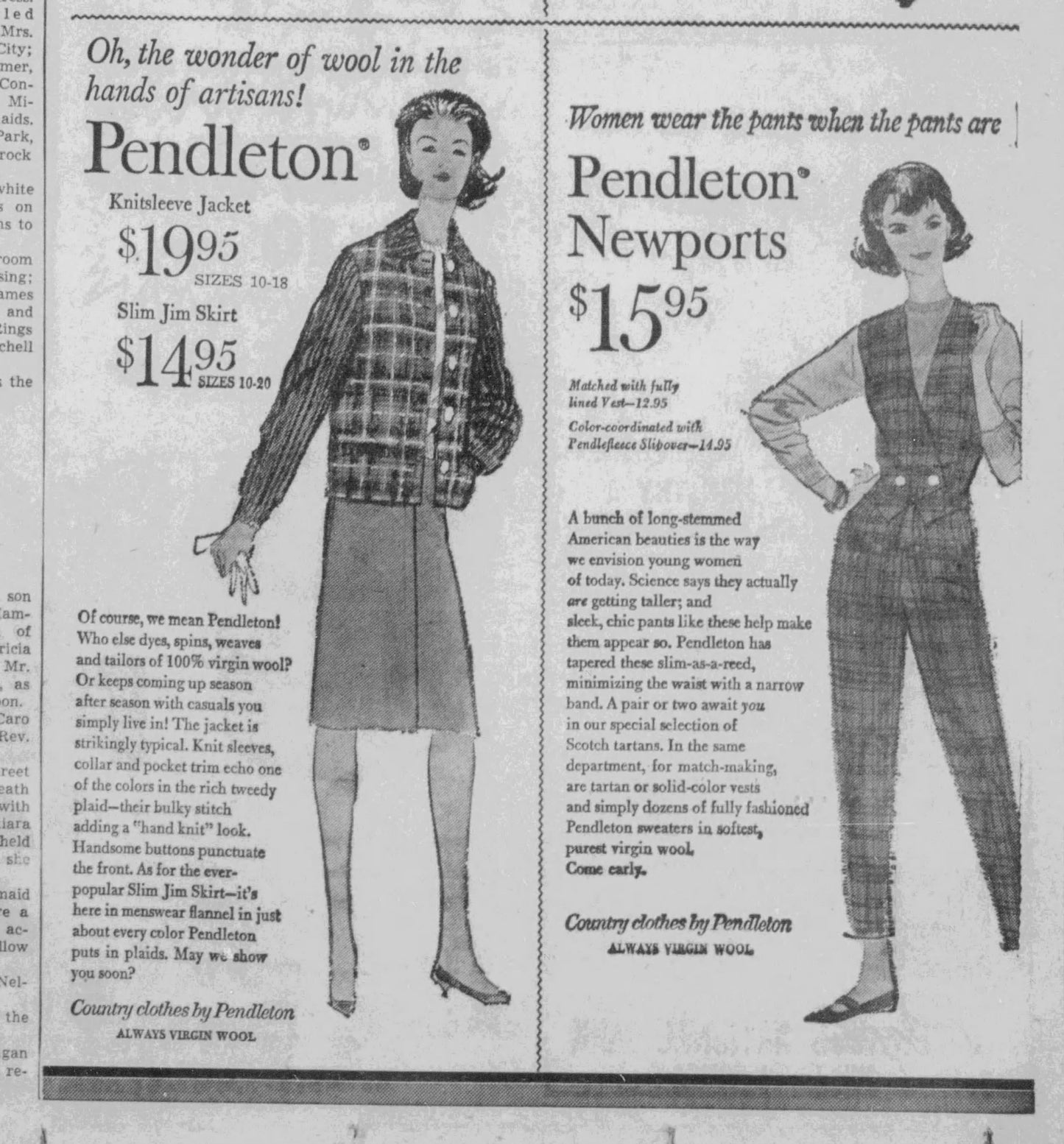 Vintage 1950s to 1960s Pantsuit - Pendleton Wool Plaid Sporty Jacket + Cigarette Pants Rare Knitwear Size S to M