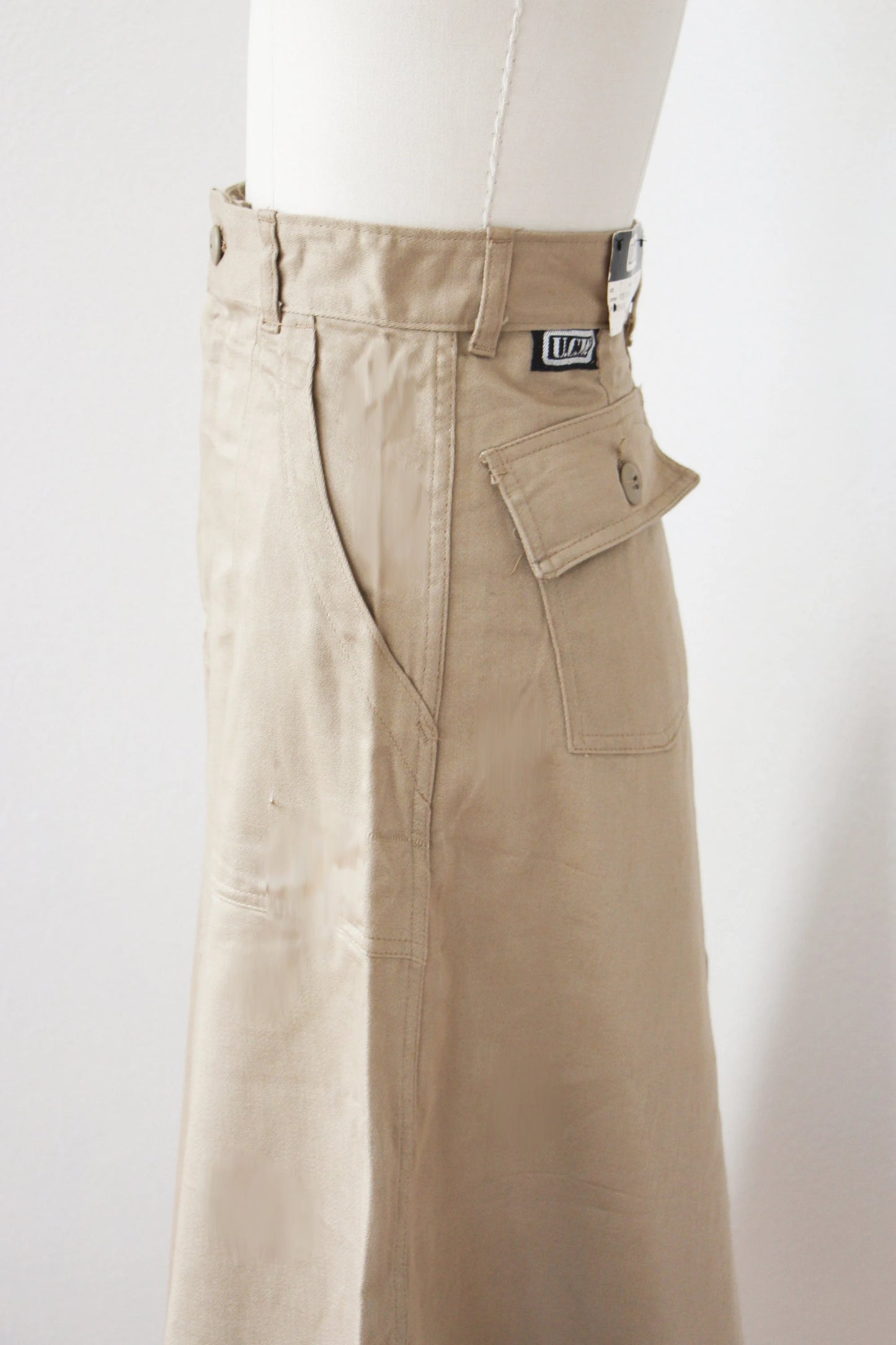 1970s A-line Skirt - 70s Cotton Twill Military OG-107 Inspired Skirt Khaki Deadstock w Pockets Pick Your Size