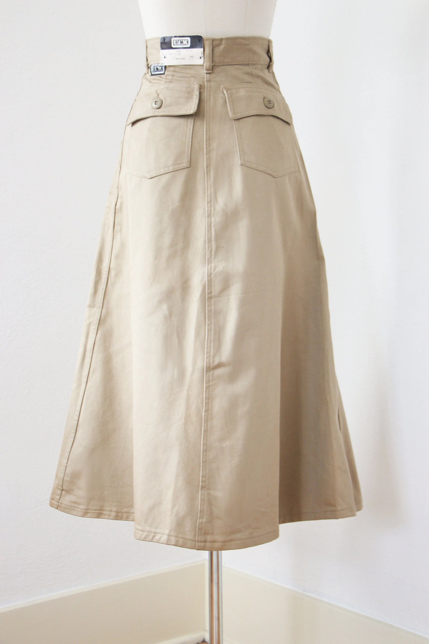 1970s A-line Skirt - 70s Cotton Twill Military OG-107 Inspired Skirt Khaki Deadstock w Pockets Pick Your Size