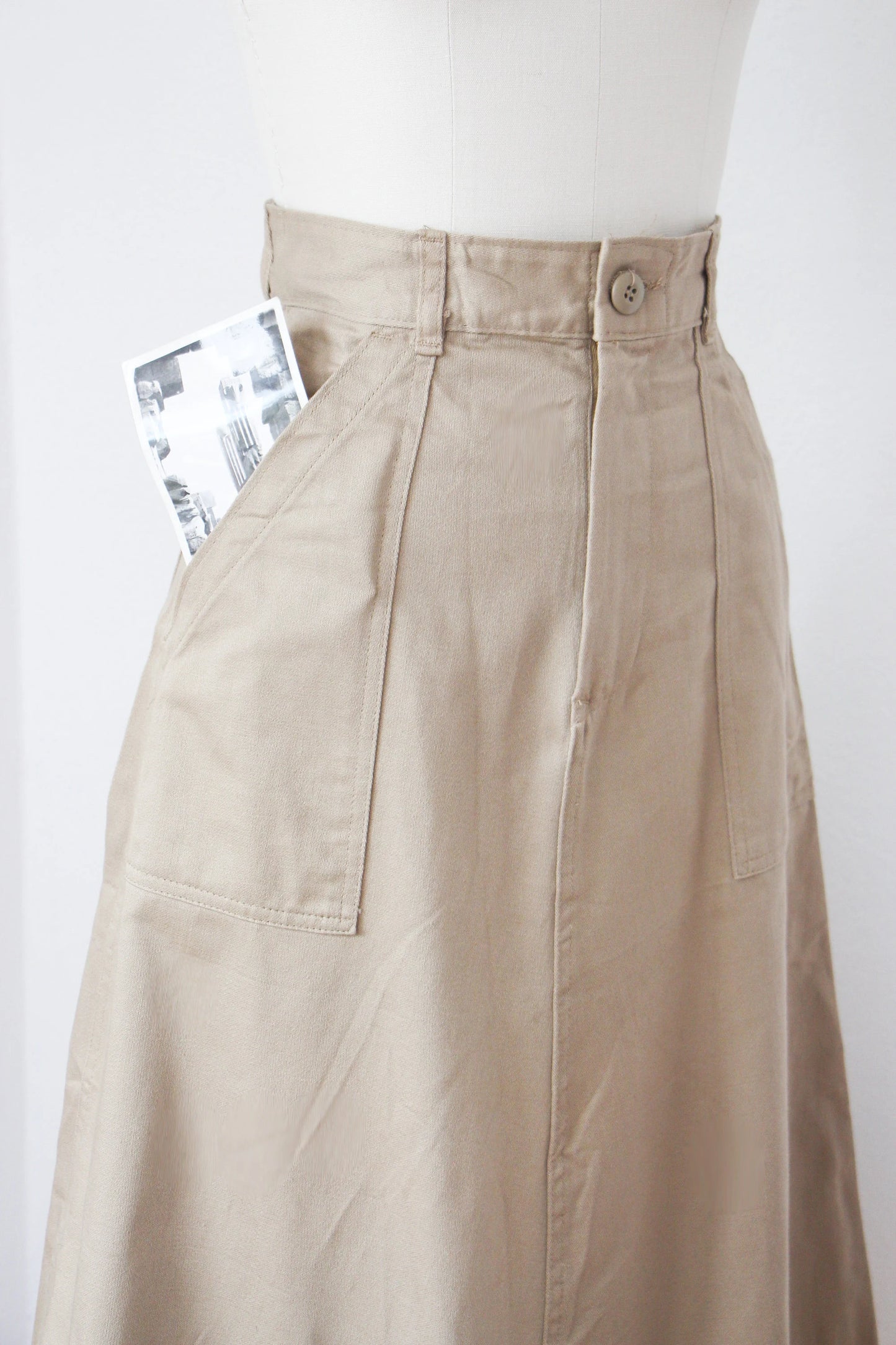 1970s A-line Skirt - 70s Cotton Twill Military OG-107 Inspired Skirt Khaki Deadstock w Pockets Pick Your Size