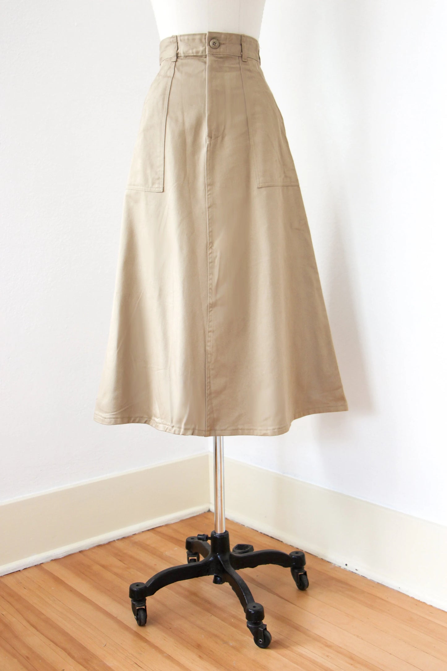 1970s A-line Skirt - 70s Cotton Twill Military OG-107 Inspired Skirt Khaki Deadstock w Pockets Pick Your Size