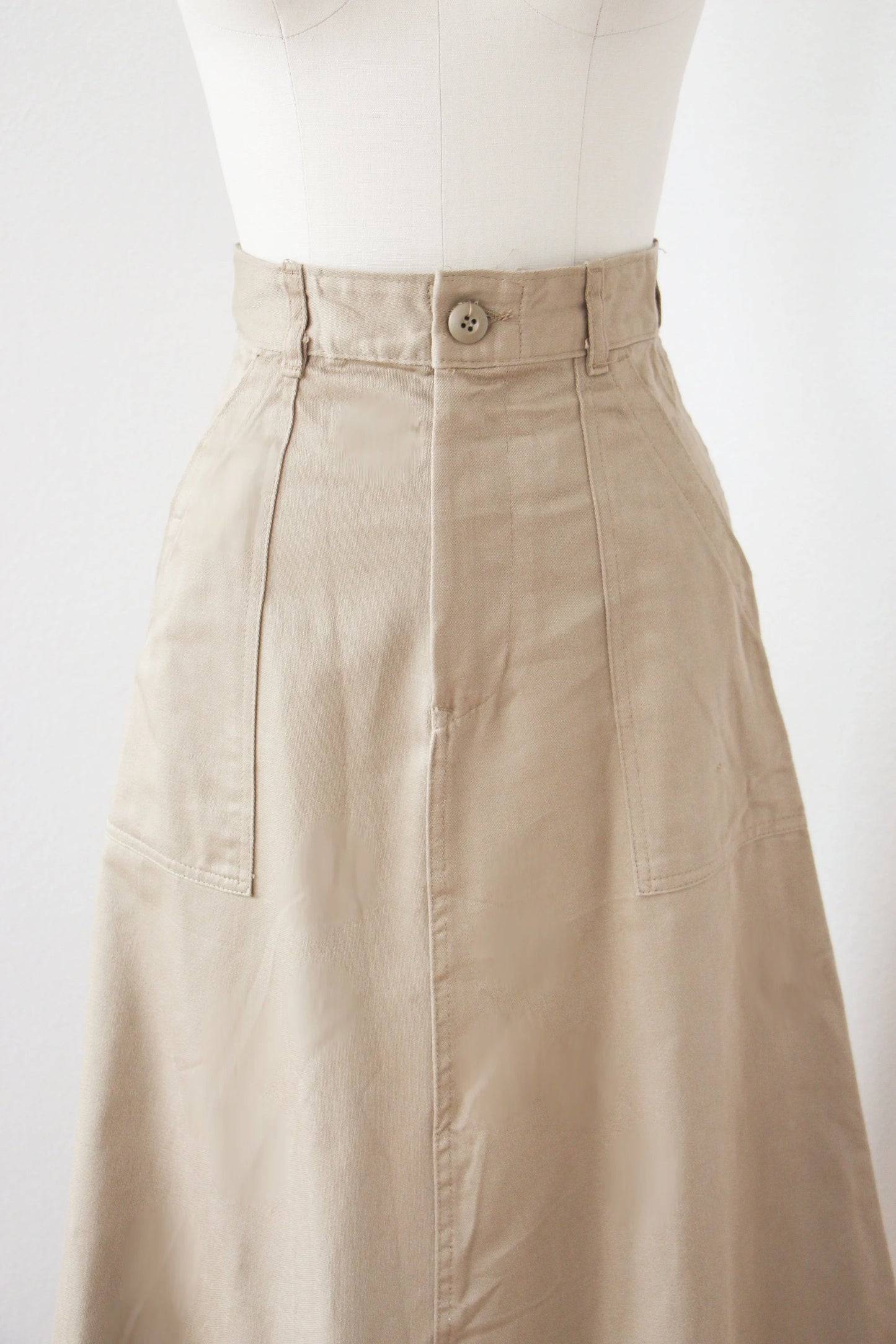 1970s A-line Skirt - 70s Cotton Twill Military OG-107 Inspired Skirt Khaki Deadstock w Pockets Pick Your Size