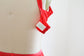 ca. Late 1950s, Early 1960s Deadstock Bra, Powernet Shaper Girdle Panties + Slip Lingerie Set - Fire Red Pointy Bra, Garter Panties, Slip Size 34B