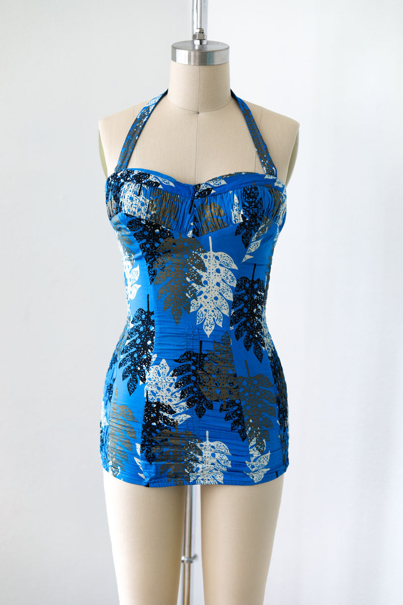 1940/50s SEA NYMPH Strapless BOMBSHELL Bathing Suit in Lastex Faille  .. Size Medium -  Canada