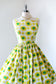 Vintage 1950s Dress - Tabak of California Lemon Lime Floral Polka Dot Print Cotton Sundress Size XS to S