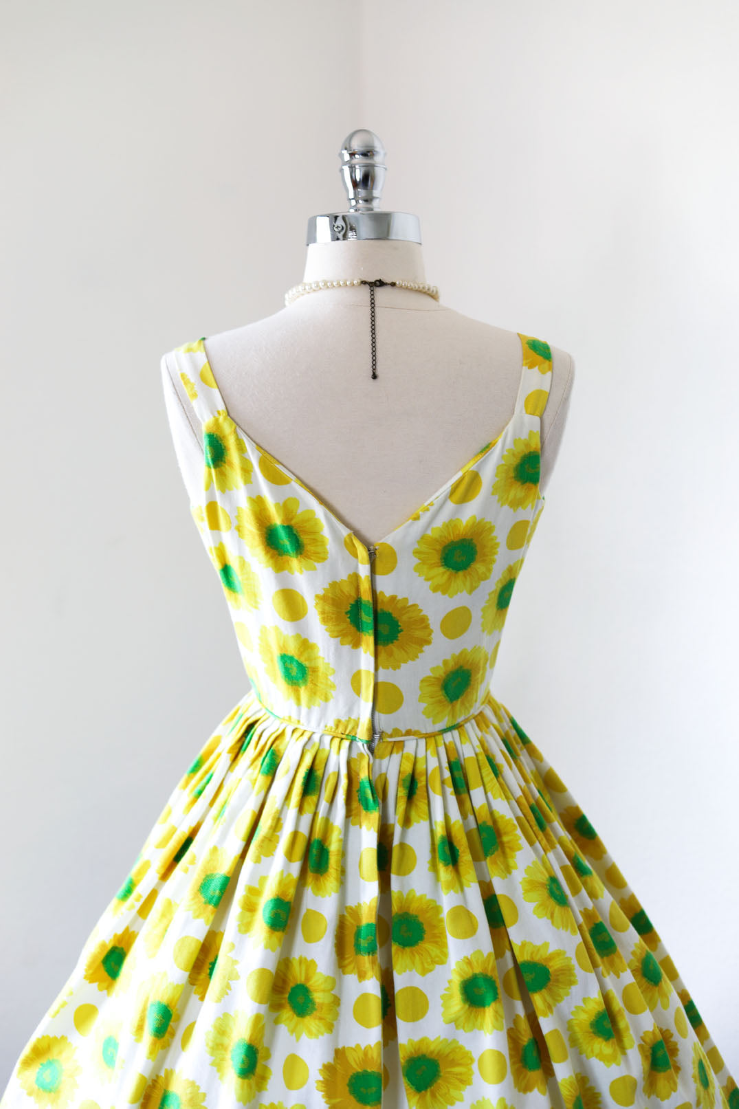 Vintage 1950s Dress - Tabak of California Lemon Lime Floral Polka Dot Print Cotton Sundress Size XS to S