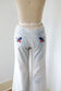 Vintage 1970s Light Wash Denim Jeans w Patchwork Butterfly Booty - Bleach Light Wash Wide Mega Bell Bottoms W28"