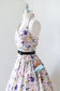 Vintage 1950s Dress - Gorgeous Violet Lavender Yellow Apples + Roses Print Cotton Halter Sundress Size XS