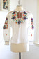 Vintage 1940s to 1950s Blouse - Hungarian Embroidered + Smocked Soft Cotton Folkloric Top w Loads of Detail Size XS to M
