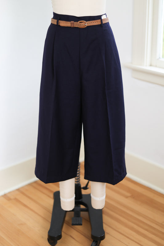 Vintage 1940s RARE Deadstock Wide Leg Culottes Pants - Navy Twill Sport Cropped Trousers Size L to XL