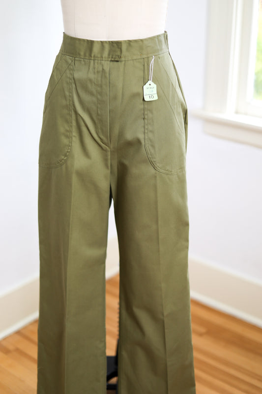 Vintage 1960s to 1970s Olive Green Scouting Slacks - Deadstock Wide Leg Women's Cotton Utility Workwear Pants Trousers - Choose XS or S