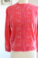 Vintage 1950s to 1960s Beaded + Pearl Sweater - Bright Bubble Gum Pink Cardigan Size M to L
