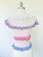 Vintage 1970s does 1930s Hand Knit Crochet Fishnet Blouse in Unicorn Pastels! Size XS to S