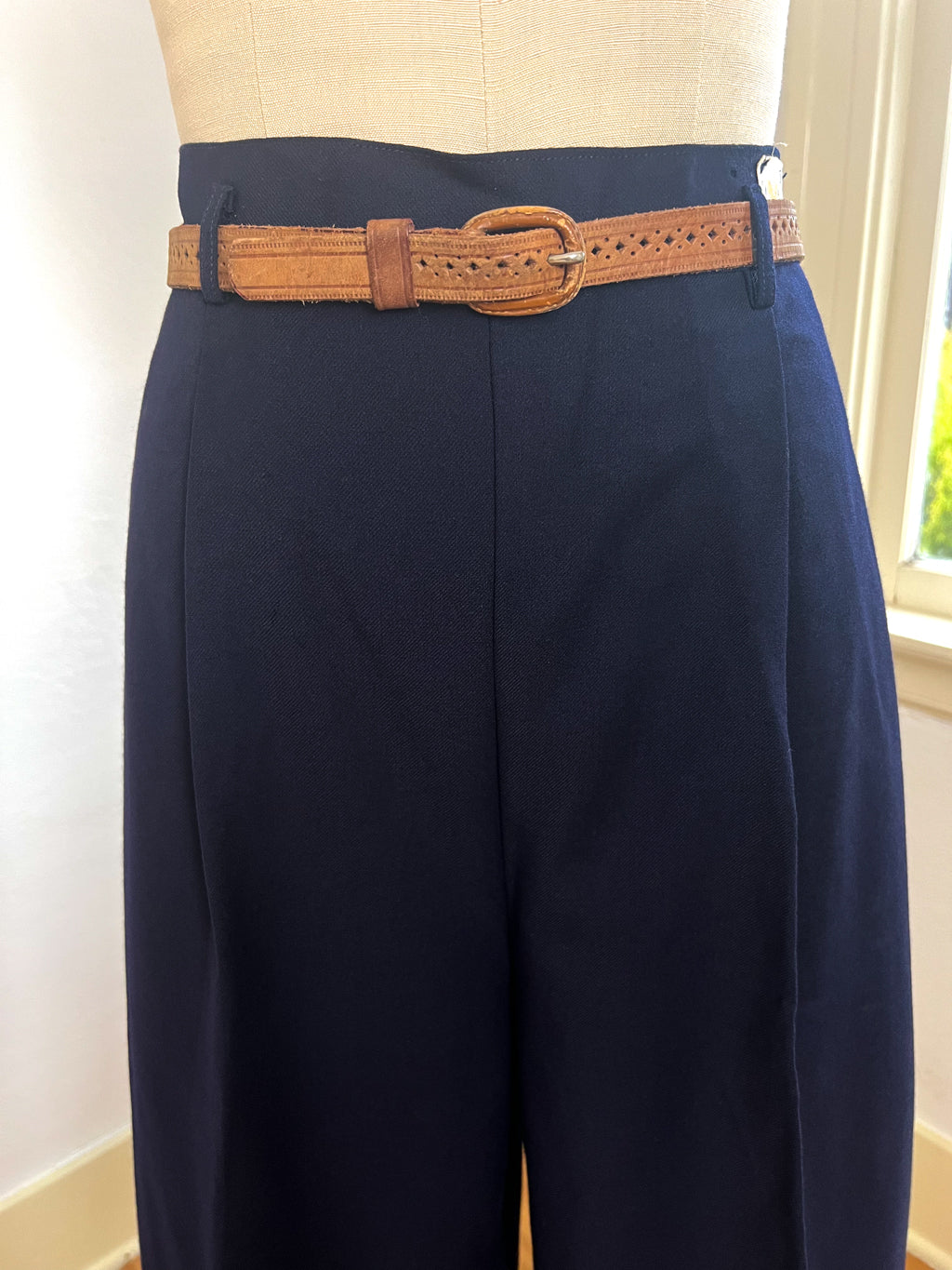 28 Inch Waist Unused French Vintage Wide Leg Pants Navy Blue Cotton Twill  Pants Button Fly 28 Inch Inseam Deadstock Trousers Textile Trunk 