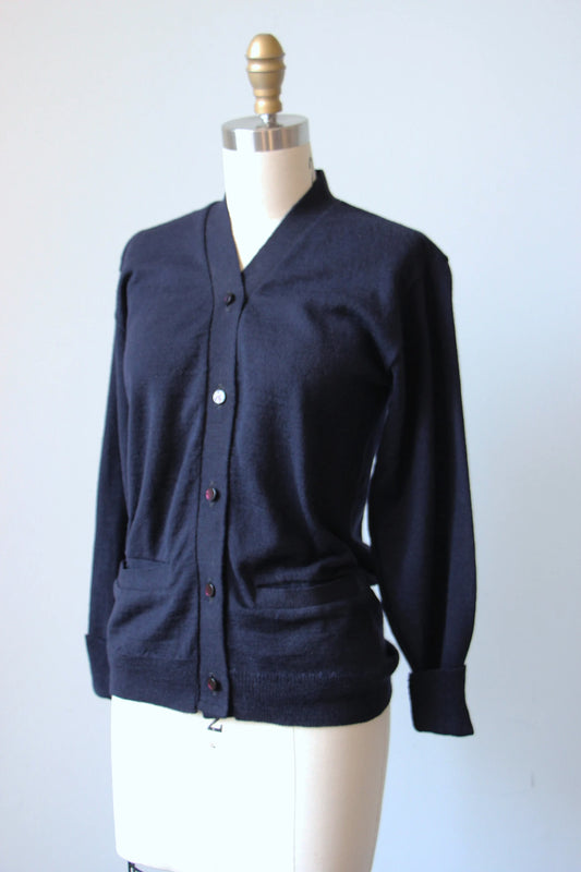 Vintage DEADSTOCK 1960s Navy Blue All-Wool USAF Cardigan Sweater w Pockets - Choose Your Size!