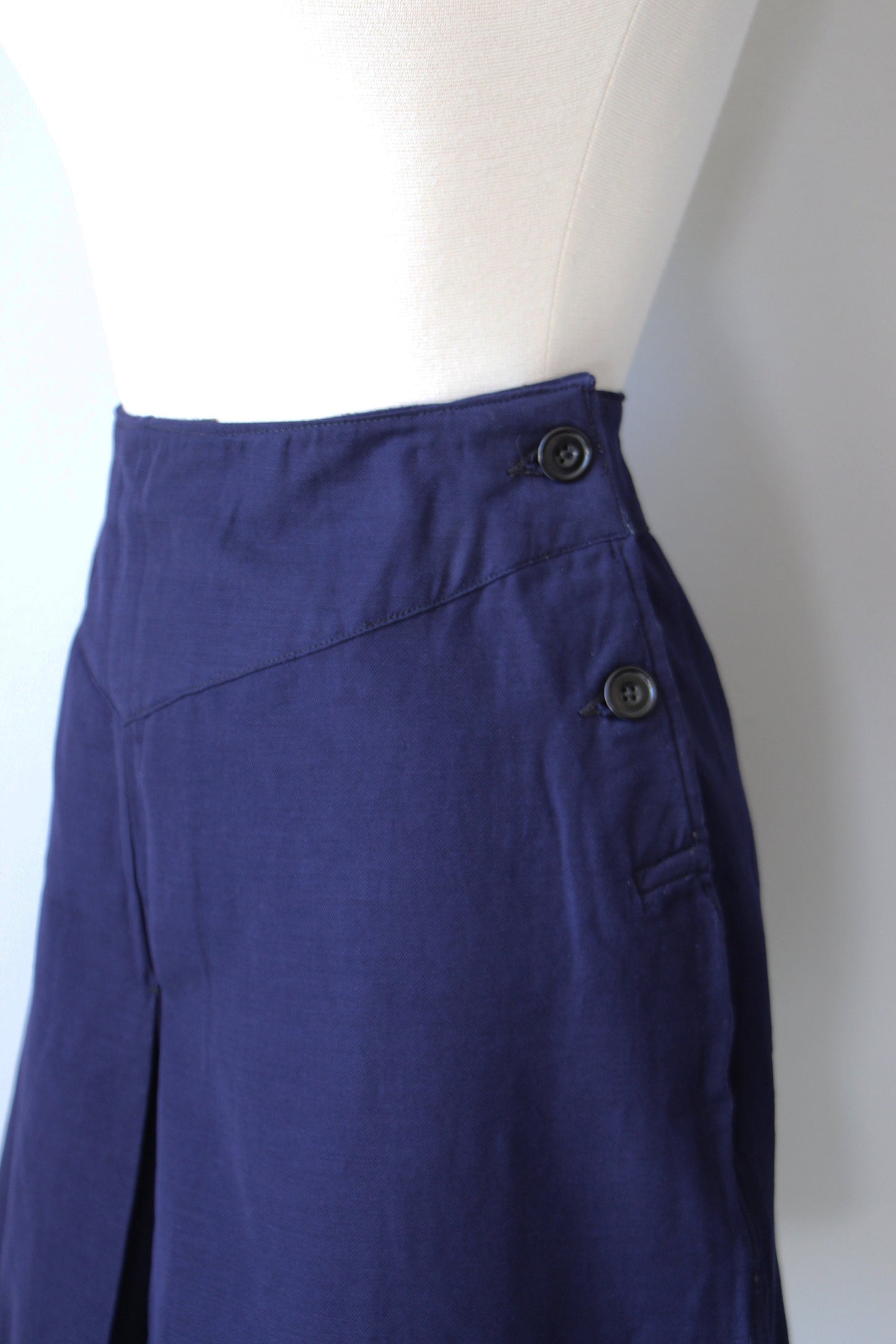 Vintage 1940s 1950s British Navy WRENS Cotton Side Button High Waist Split Skirt Culottes RARE Size XS to M