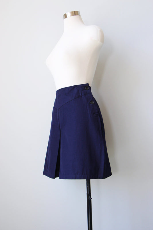 Vintage 1940s 1950s British Navy WRENS Cotton Side Button High Waist Split Skirt Culottes RARE Size XS to M