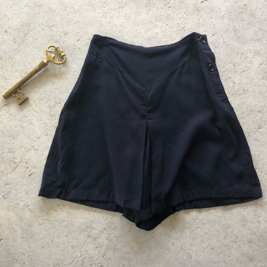 Vintage 1940s to 1950s British Navy WRENS Rayon Side Button High Waist Split Skirt Shorts RARE Size XS to L