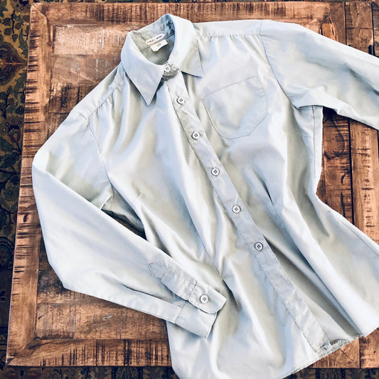 Vintage 1970s Marine Corps Blouse Military USMC Uniform Tapered Cotton Blend Shirt in Pale Misty Green Grey - Choose Your Size