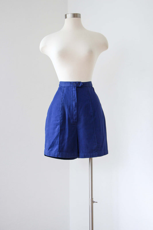 Vintage 1960s ROYAL BLUE Deadstock Cotton Sporty Athletic Gym Shorts w High Waist + Pockets! - Choose Your Size