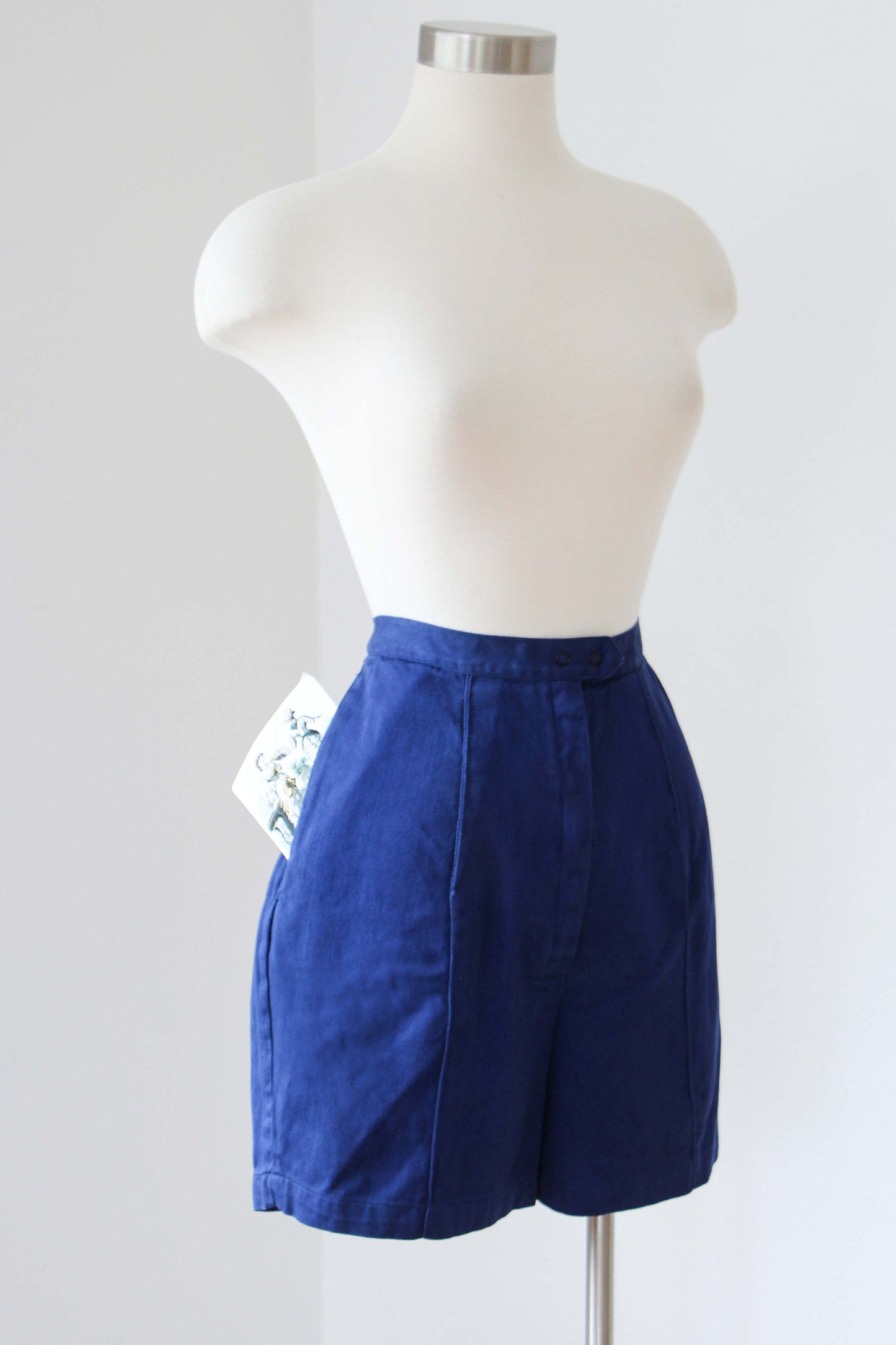 Vintage 1960s ROYAL BLUE Deadstock Cotton Sporty Athletic Gym Shorts w High Waist + Pockets! - Choose Your Size