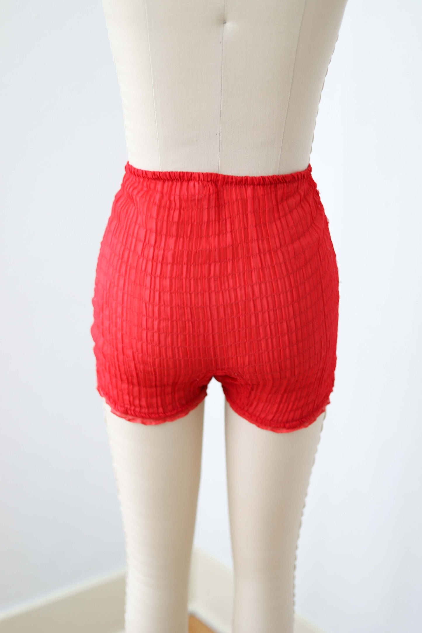Vintage 1940s Scandalous Red w Rhinestones Shirred Chiffon Bloomer "Gay Baby" by Circe Sheer Nylon Shorts Size XS to S